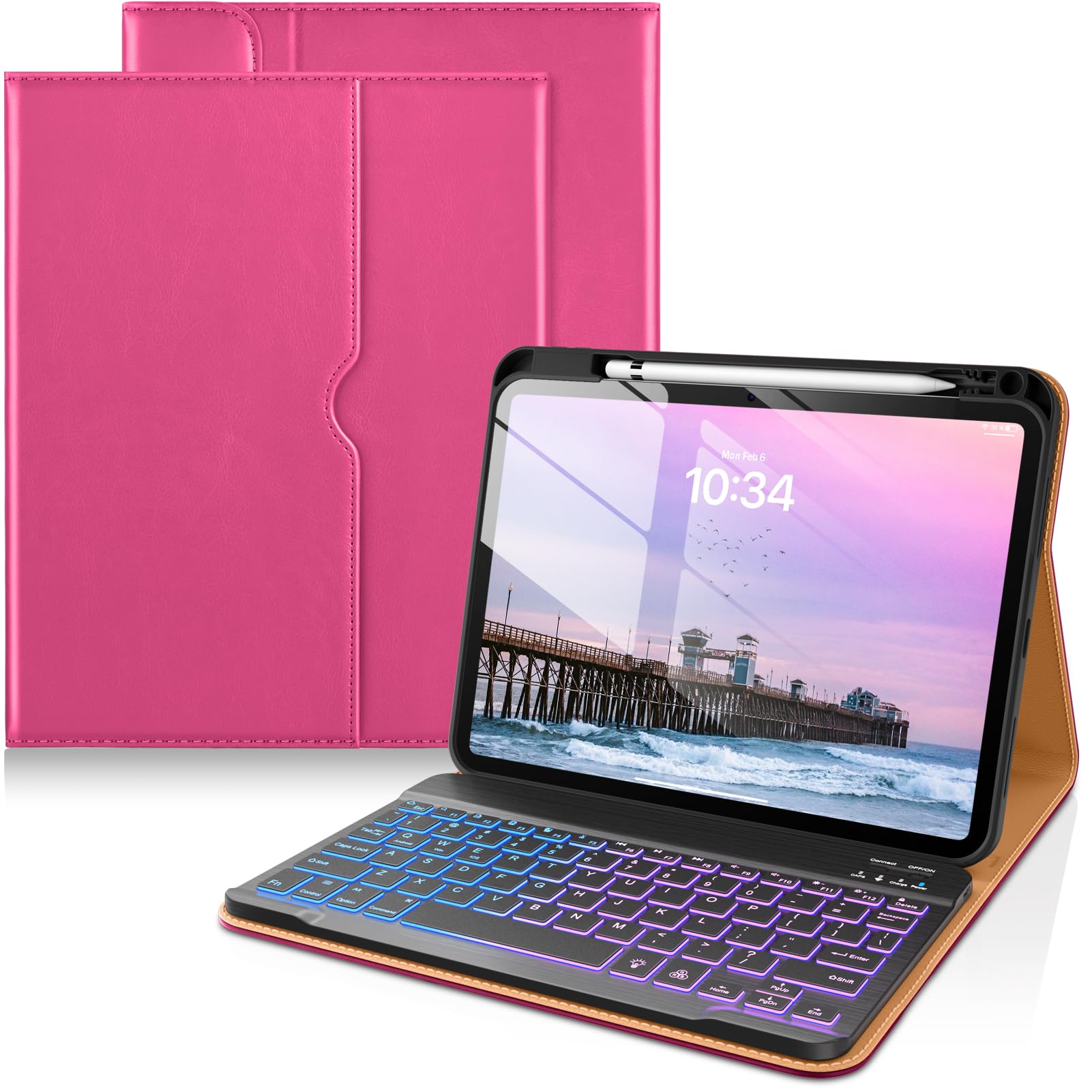 DTTO for iPad (A16) 11th / 10th Gen Case with Keyboard, Rose Red