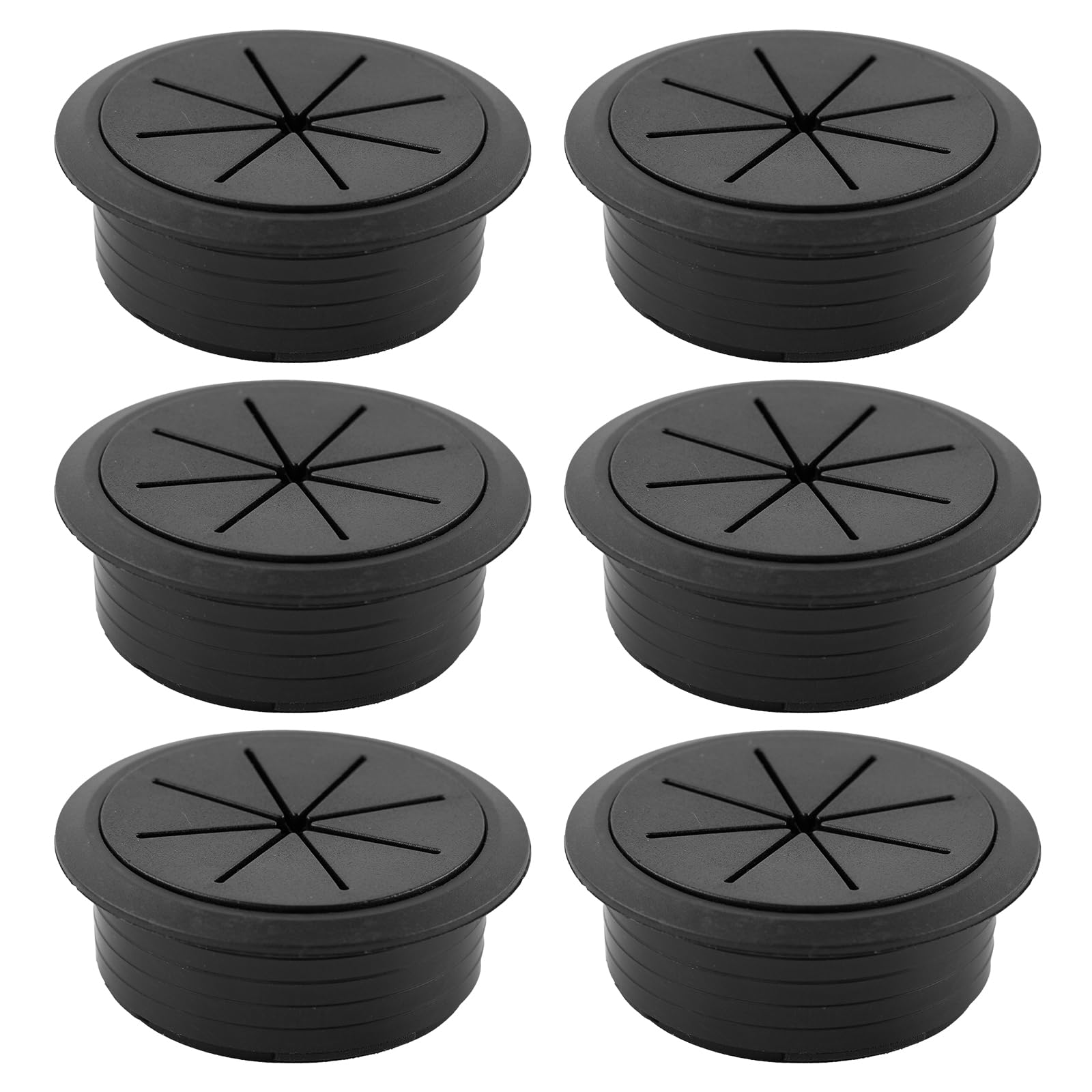 6 Pezzi Passacavo in Plastica Flessibile, 60 mm Passacavo per Scrivania, Tappo Passacavi per Cavo, Rotonda Passacavi Nero per Scrivanie, Tavoli da Computer e Postazioni di Lavoro (Nero)