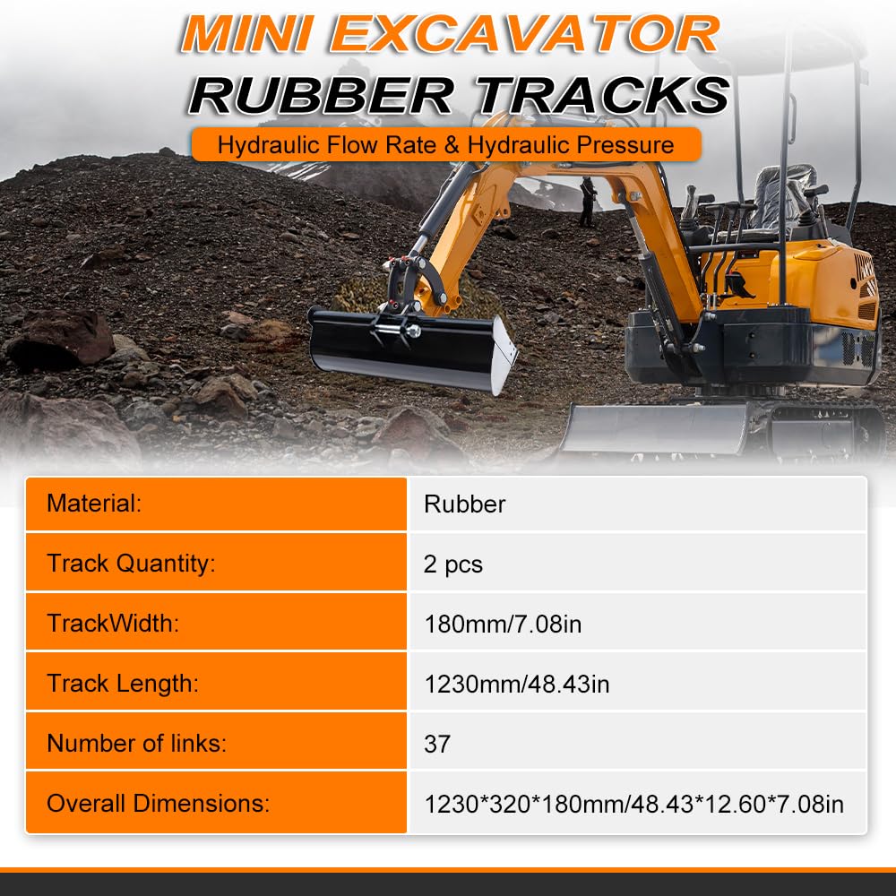 Cadena de goma 180 x 72 x 37 para mini excavadora 1T (2 unidades) cadena de repuesto reforzada | Compatible con Kubota Takeuchi Bobcat | resistente al desgaste y duradero | fuerte tracción para construcción y terreno
