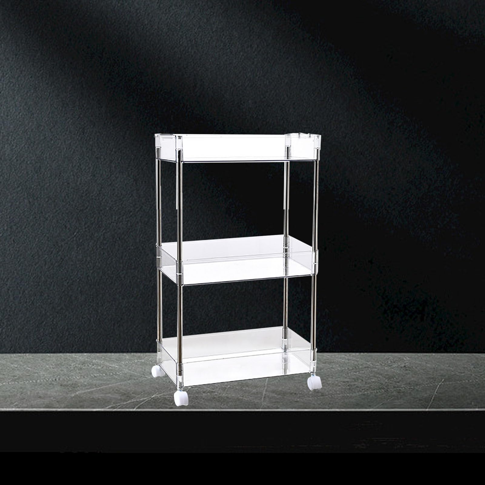 Carrito de almacenamiento de acrílico delgado con ruedas, organizador transparente para cocina, baño, dormitorio, sala de estar, (3 capas)