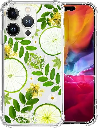 Compatible with iPhone 15 Pro Case,Soft TPU Transparent Shockproof Protective Cover Clear Case for iPhone 15 Pro,Green Lemon Slices