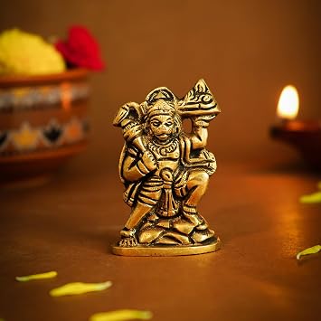 Ekhasa 100% Pure Brass Hanuman Ji Murti for Home Puja Size 6 cm | Lord Hanuman Idol for Desk, Car and Home Decor | Balaji Idol | Bajrangbali Murti | Bahubali Hanuman Idol