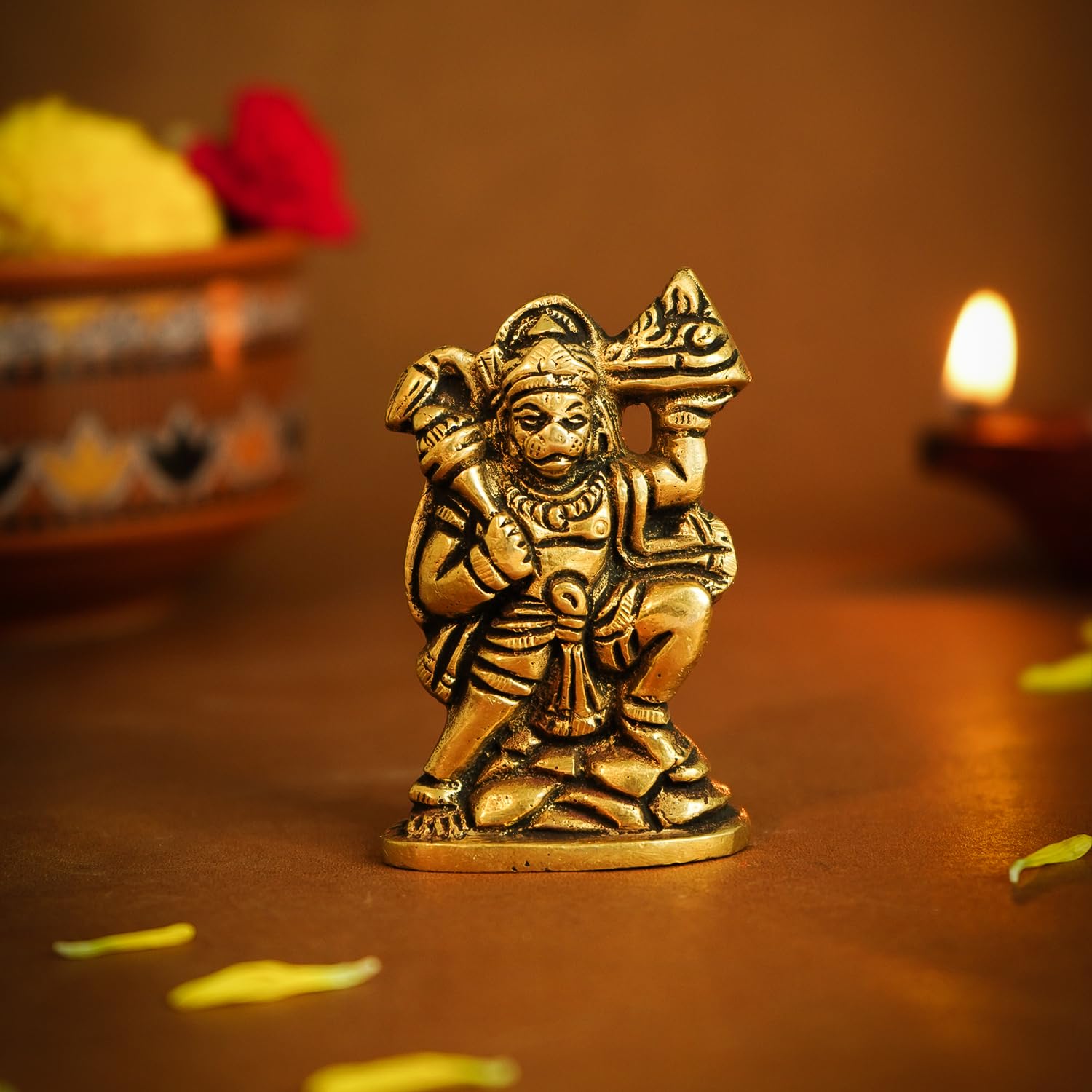 Ekhasa 100% Pure Brass Hanuman Ji Murti for Home Puja (Size: 6 cm) | Lord Hanuman Idol for Desk, Car and Home Decor | Balaji Idol | Bajrangbali Murti | Bahubali Hanuman Idol — image 1
