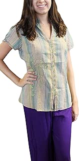 Womens Boho Hippy Chic Cotton Blouse Button Down Purple Loose Pants 2PC Boho Fashion M
