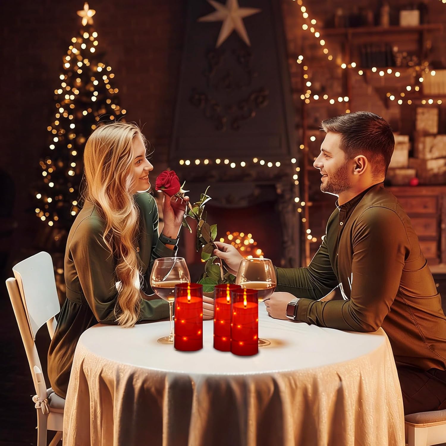 Flickering Flameless Candles with Remote Timer, 6pcs LED Battery Operated Candles with Embedded String Lights Red, Same Size D3 H6 - Image 3