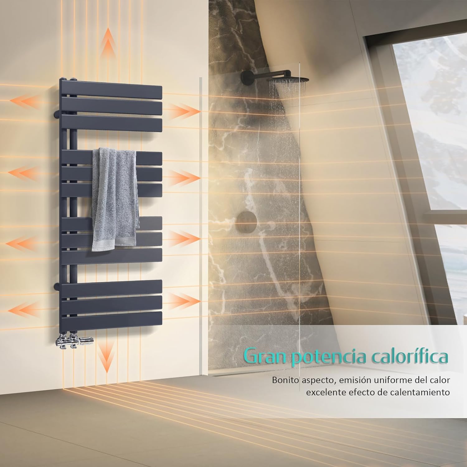 Radiator with heat arrows indicating high heat output