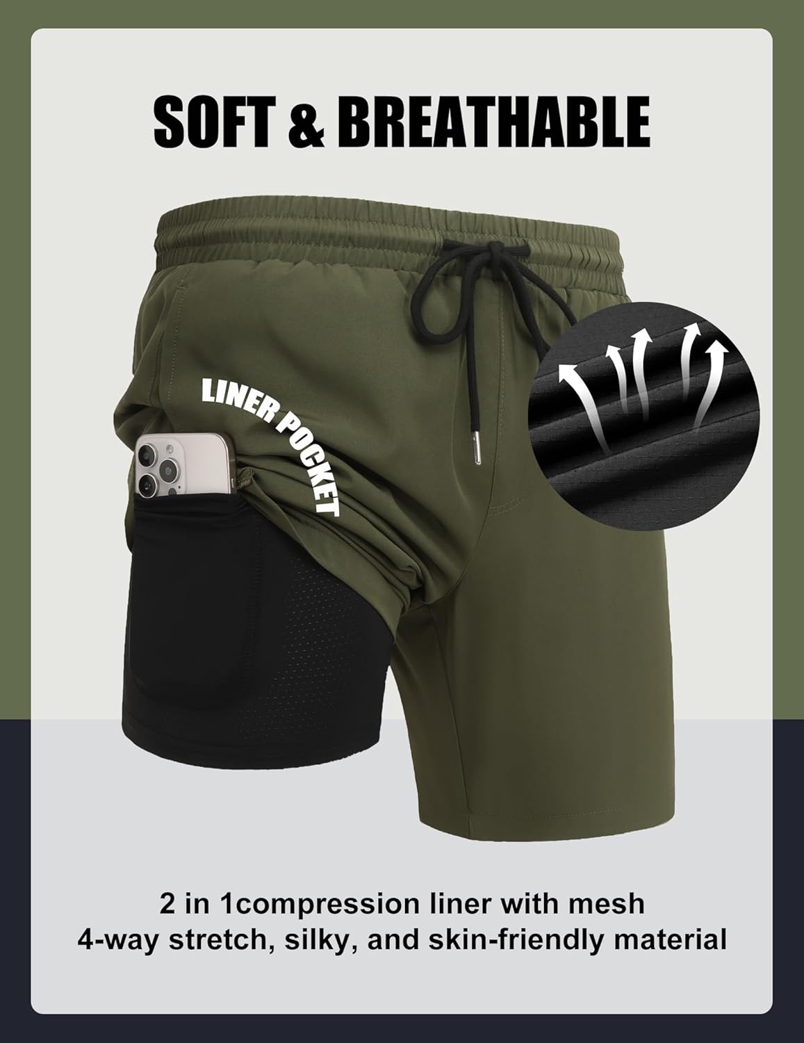 COOFANDY Mens Swim Trunks with Compression Liner Quick Dry 7 Inch Bathing Suit Beach Short with Zipper Pockets - Image 5