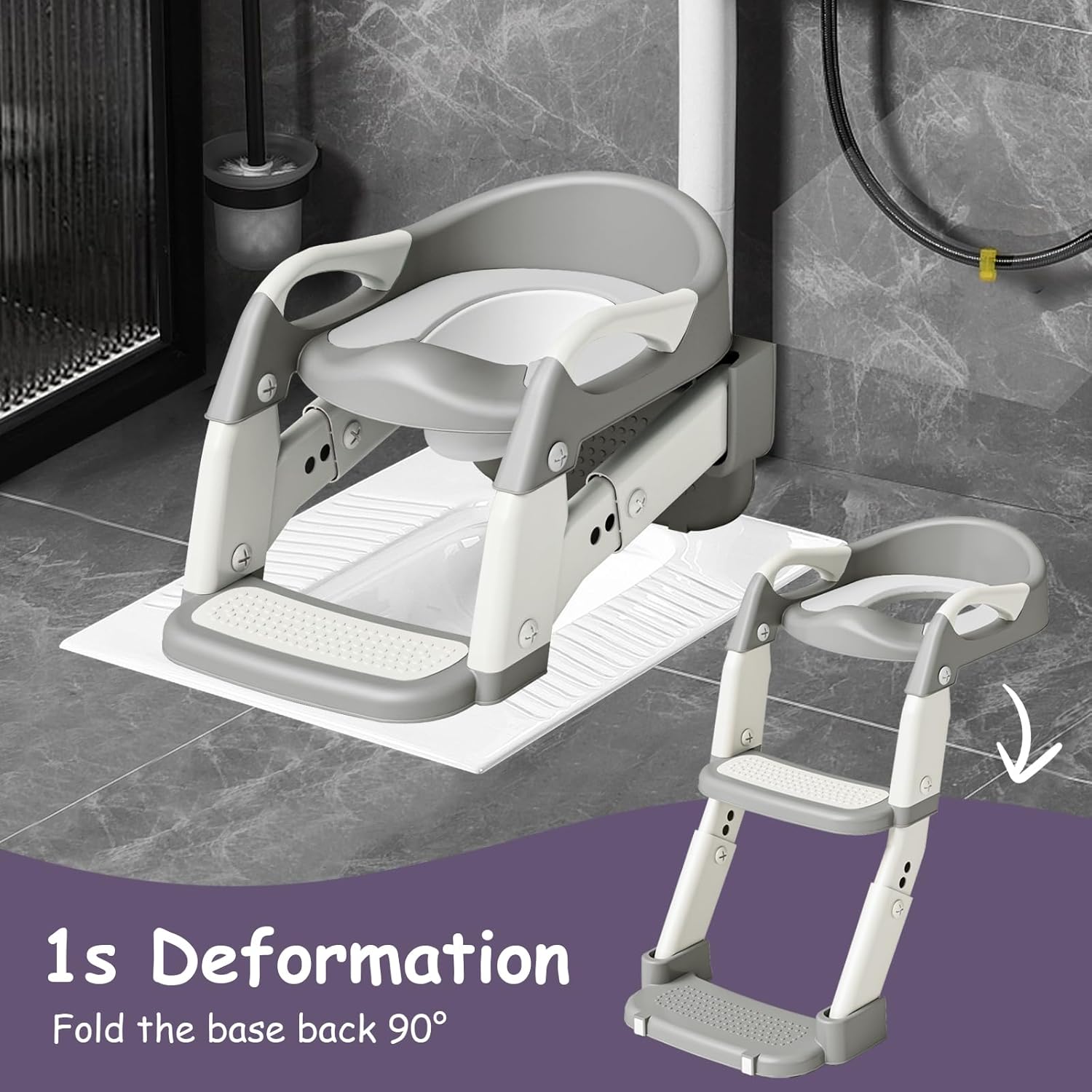 3-in-1 Potty Training Seat with Ladder Toddler Toilet Ladder Kid’s Toilet Chair for Little Boys Girls, with Urinals, Toddler Anti-Slip Step Stool Ladder and Splash Guard - Grey