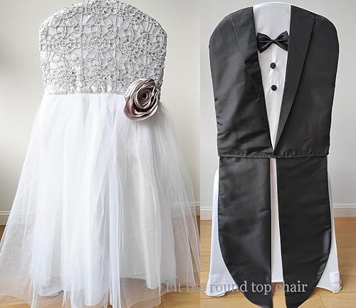 YHC#160 Wedding Chair Covers Party Birthday Mr and Mrs for Bride and Groom - Chic Elegant Fantastic Back Suit for Wedding Party Birthday Events