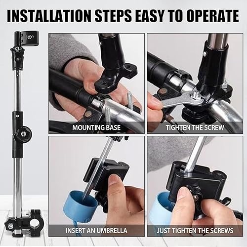 Miniatura 4 de Soporte de paraguas para cochecito, abrazadera ajustable para silla de paraguas con rotación de 360, soporte universal para sillas de ruedas,