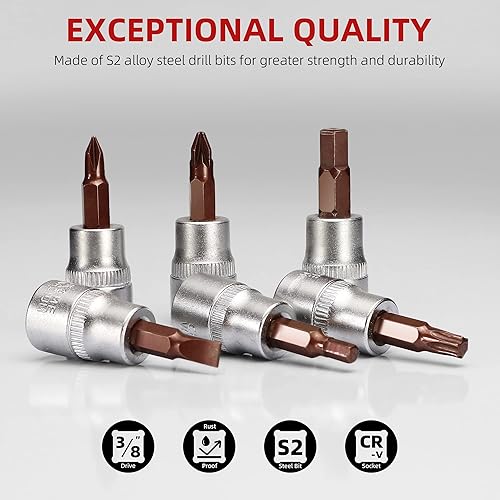 Miniatura 4 de 16 Piece Torx Bit Socket Set, Premium S2 Steel Bits and Cr-V Sockets, 38" Drive Master Torx Bit Socket Set for Bicycle Motorcycle Auto and Lawn