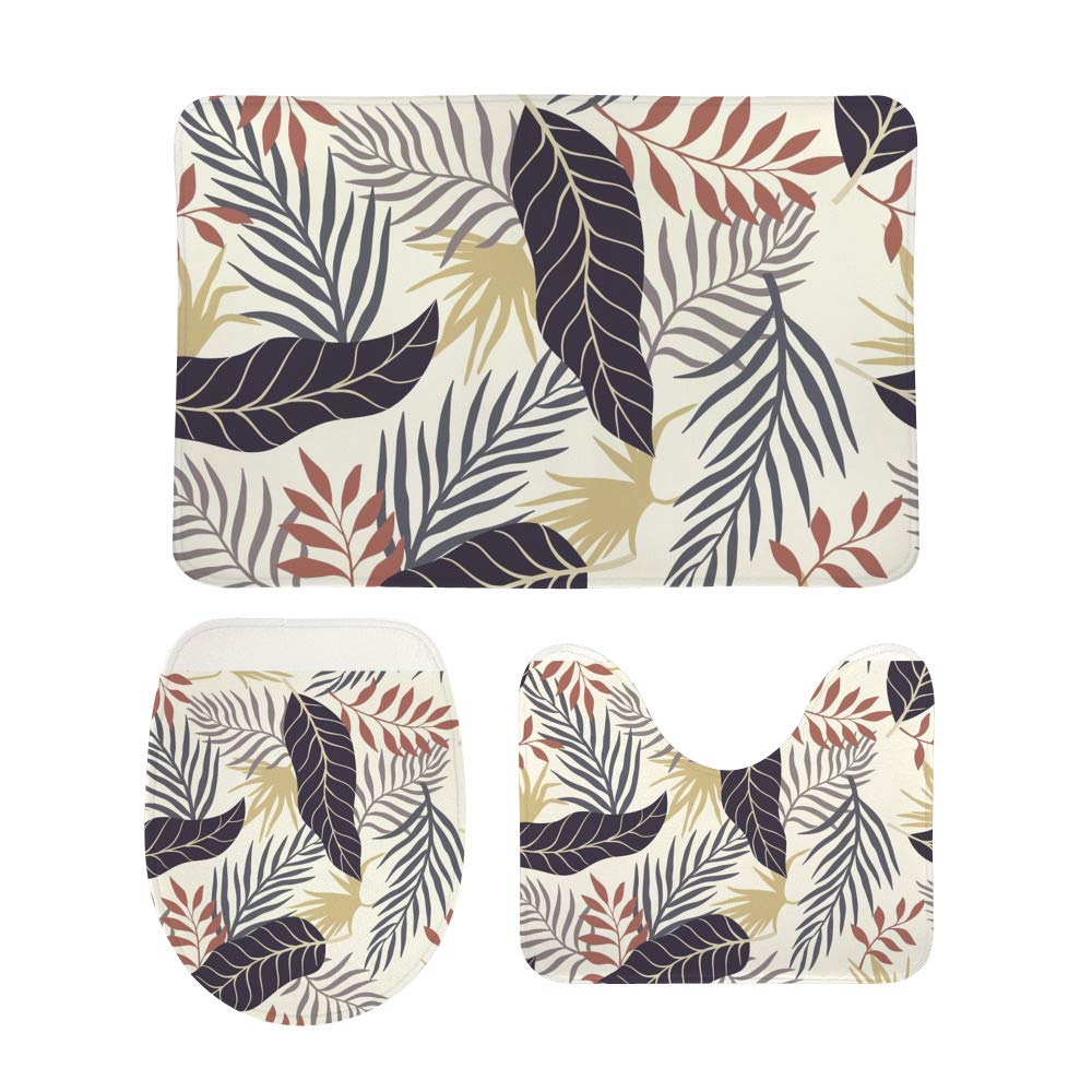 Tapis de salle de bain 3 pièces lavable avec motif jungle exotique pour toilettes