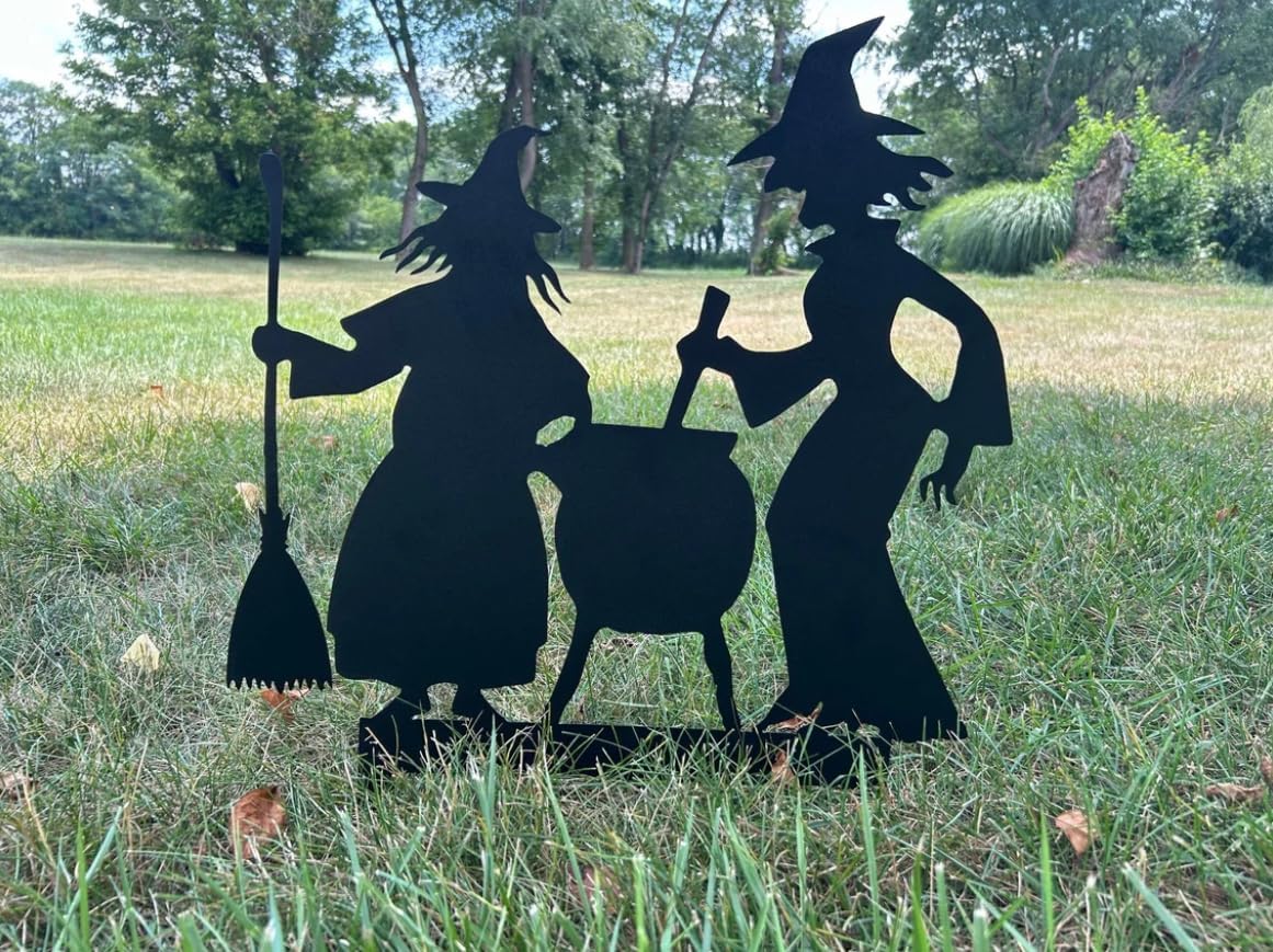 Halloween Witch Garden Stake – Metal Yard Decor with Witches Casting Spells – Outdoor Halloween Decoration for Lawn, Pathway, or Porch – Spooky Holiday Yard Art