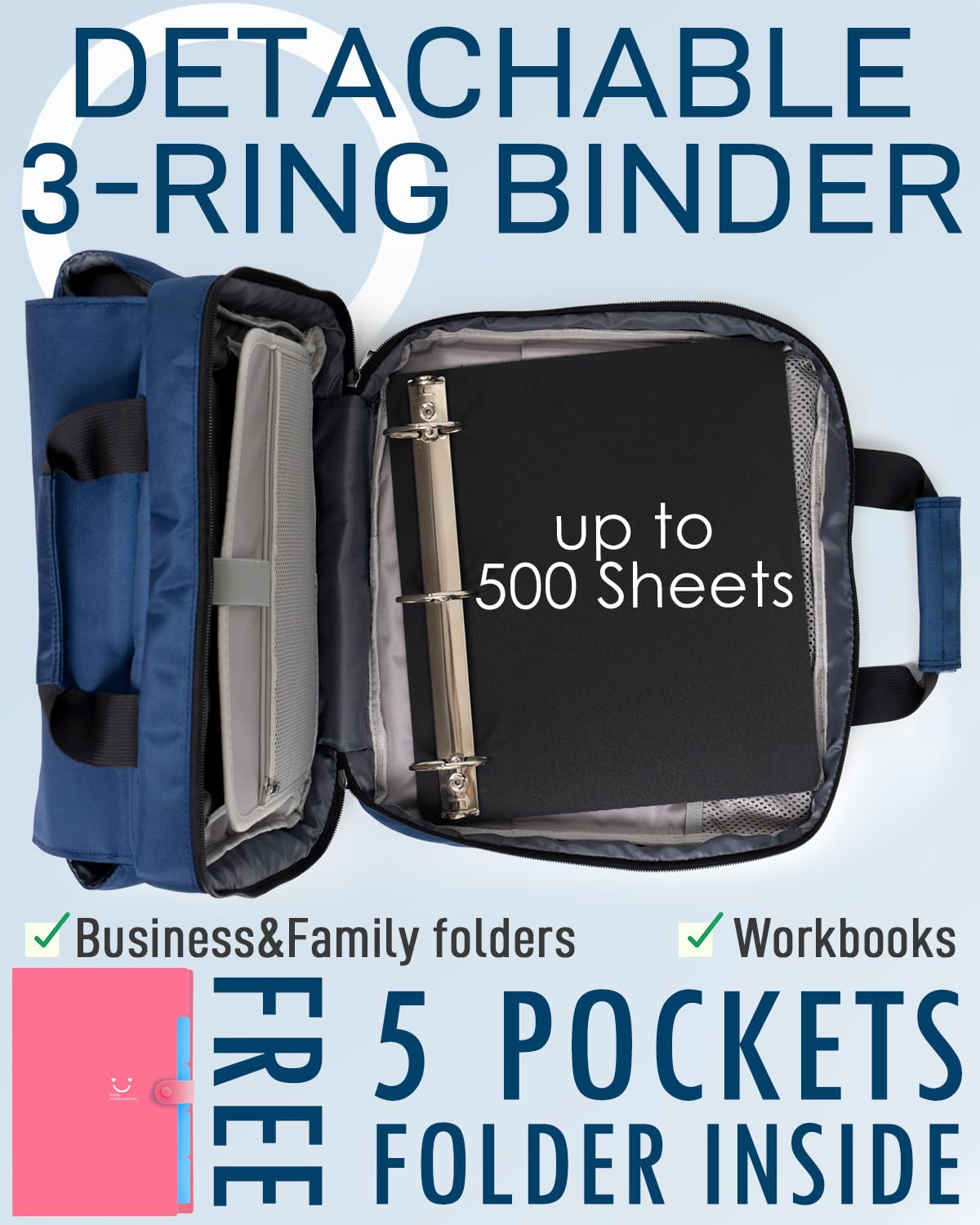 Amazon.com : Kaitiaki 3 Ring Zipper Binder Bag with Handle and