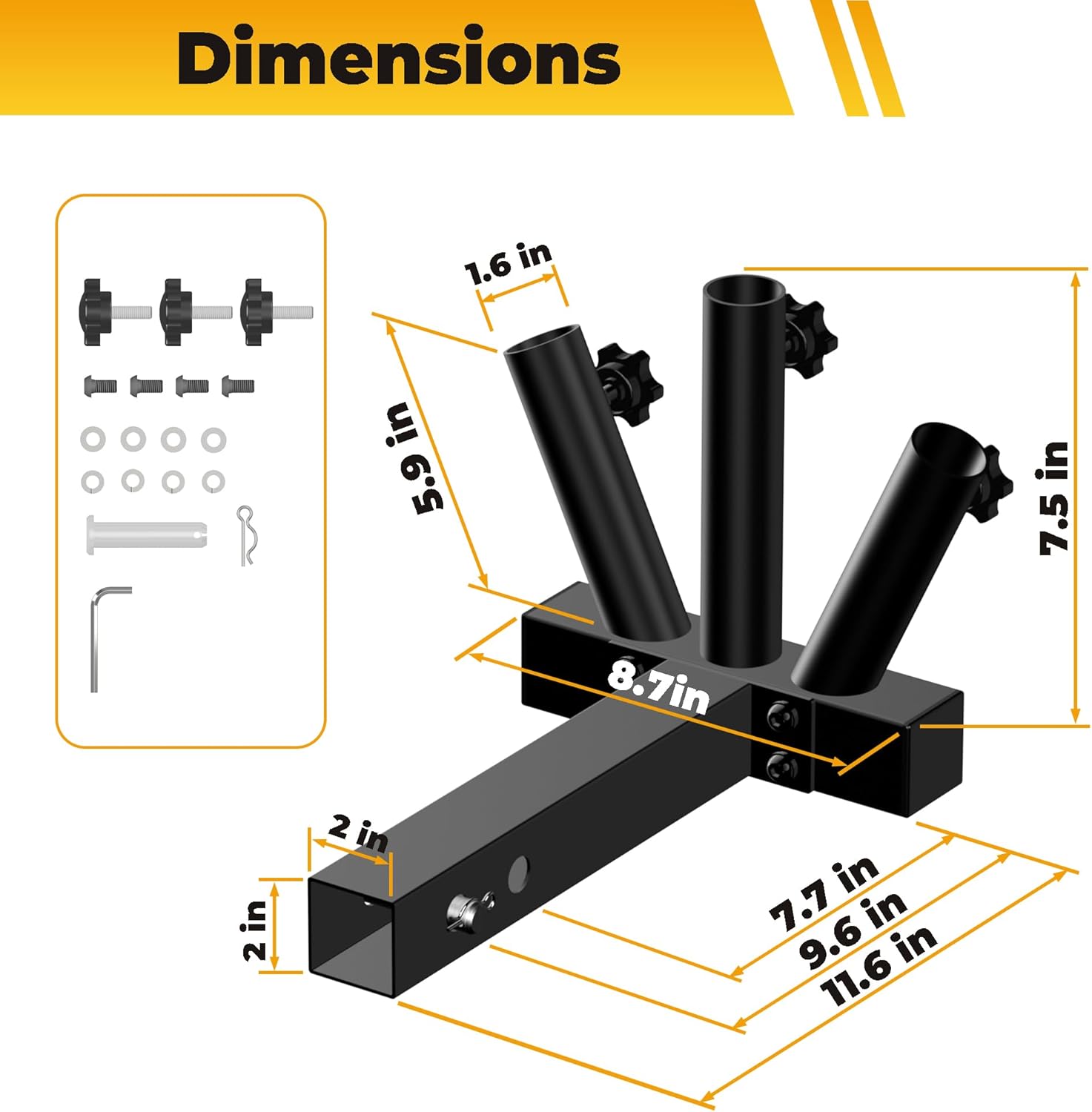 Triple Hitch Flag Pole Holder for Truck, Fits Standard 2" Trailer Hitch, RV Flagpole Kit, Car Receiver Flag Pole Mount, Compatible with Jeep, RV, Camper, SUV, Pickup - Image 3