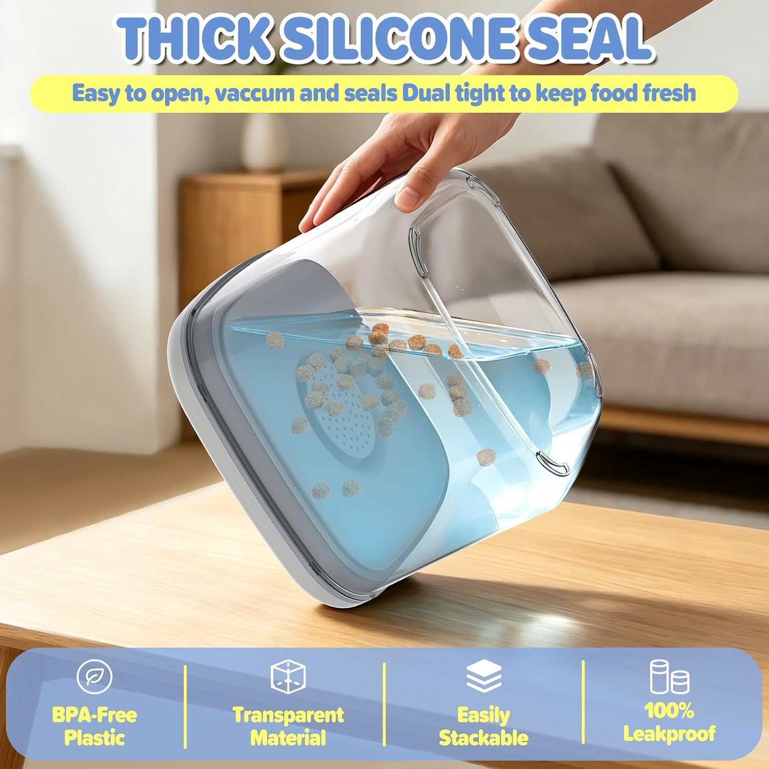Cat Food Storage Containers With Scooper, Vaccum Dog Food Storage Container | Airtight vacuum pet food container BPA-free ABS, 6.4QT/6LB dry food, Cat Food Storage Container scoop included, easy clean