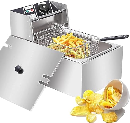 Lucario Mini-Fryers For Home Use With 2500w Power Basket, 6L Oil Capacity, Silver For Commercial Restaurants, Fast Food Restaurants, Kitchens