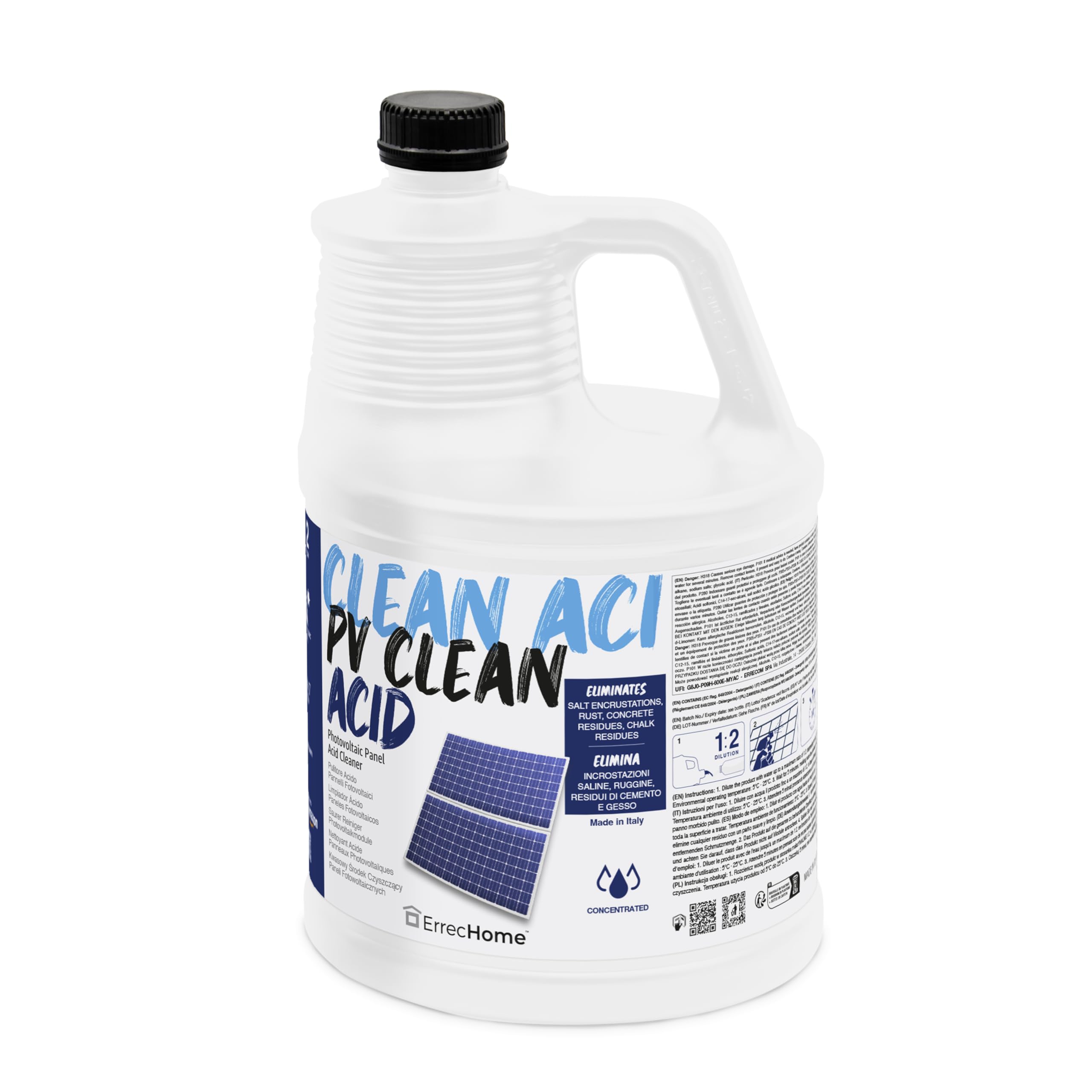 ERRECHOME PV Clean Acid, Acid Cleaner for Photovoltaic Panels, Concentrated Formula, 5 L