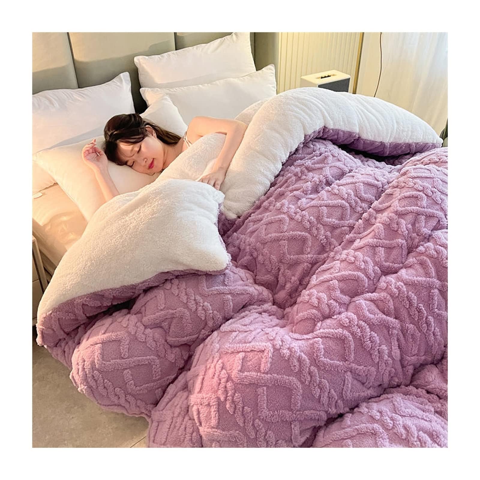 Thickened Super Soft Insulation Hibiscus Winter Quilt -Cashmere Hibiscus Double Fabric - Breathable Warmth Fluffy Plush Double Sided Velvet Blanket for Cold Weather(Color3,150X200cm(4kg))