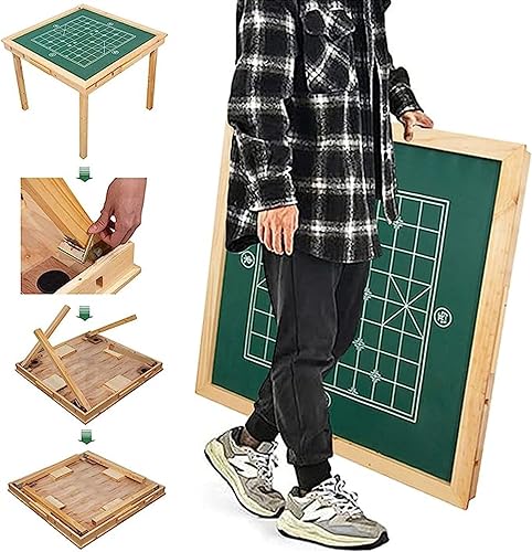 Miniatura 7 de Mesas de mahjong plegables de madera, mesa cuadrada de juego de cartas de dominó para 4 jugadores con fieltro verde y portavasos, mesa mahjong para