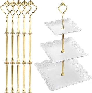 3 Tier Tiered Tray Hardware Kits Fruit Cake Plate Handle Fitting Hardware Rod Dessert Stand Holder Golden Crown 5 Set(Plate not Included)