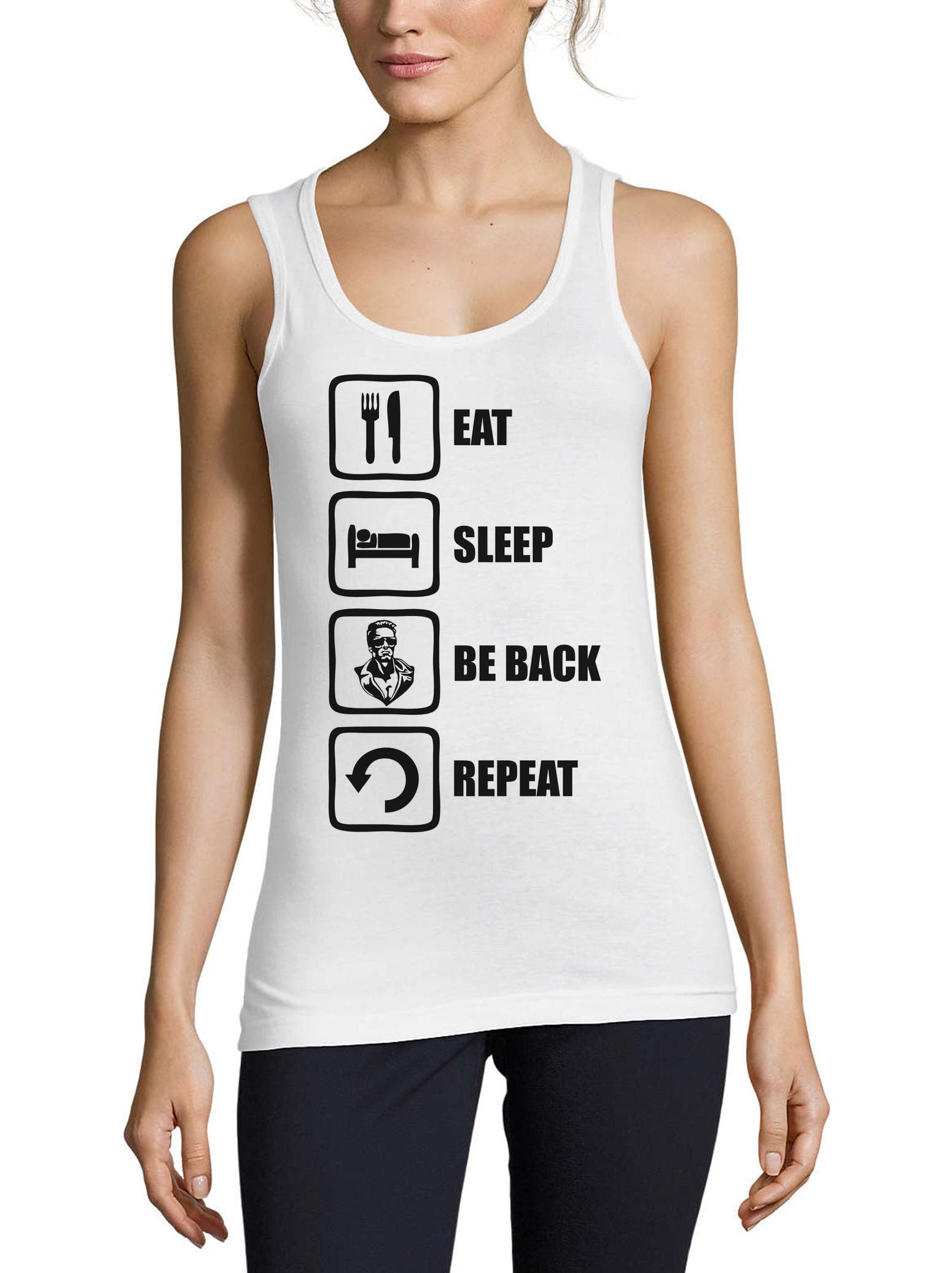 Camiseta sin mangas blanca Atspauda algodon premium tacto suave mujer 3