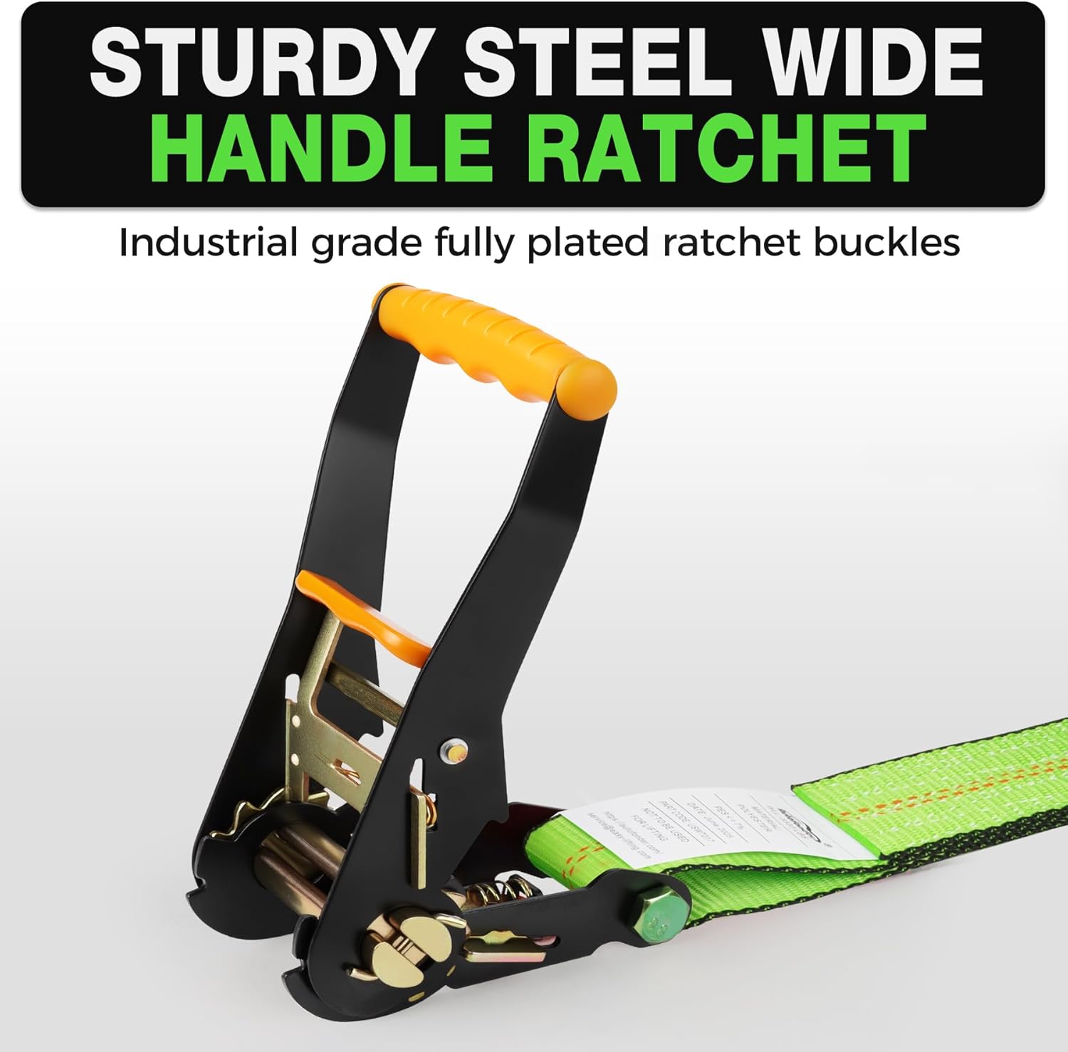 Heavy Duty 4 Pack Axle Tie Down Straps for Trailers-2" x 114" Car Hauler Straps with Snap Hooks-10,000 lbs Break Strength, 3300 lbs Capacity - DOT Certified Wheel Ratchet Tie Downs (Green) - Image 4