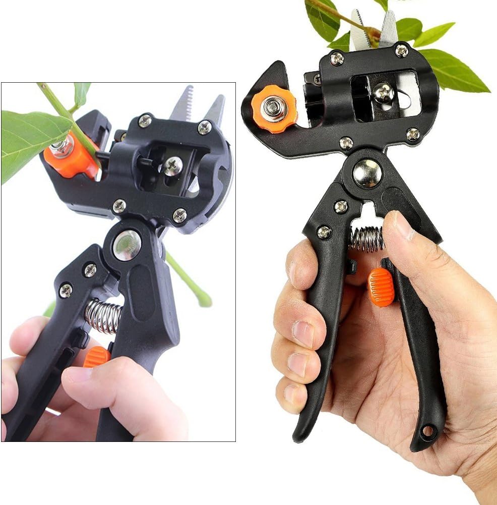 Garden Fruit Tree Plant branches Professional Pruning Shears Grafting and Cutting Grafting Pruner Tool with 3 Double-edged Replaceable Blades Secateurs Scissors (BLACK)