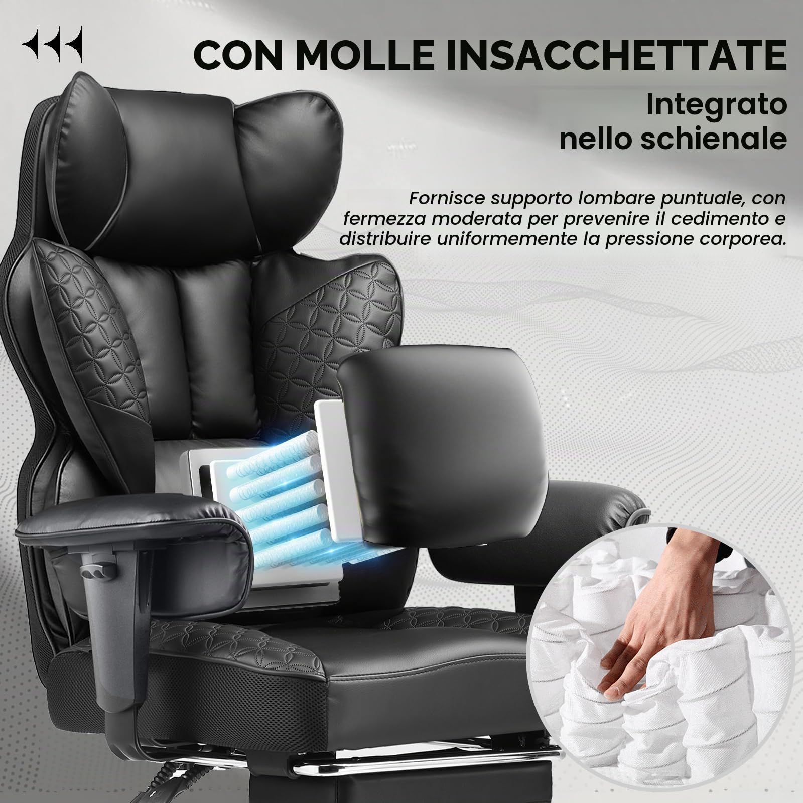 COMHOMA Sedia da ufficio 150 kg, Sedia da gioco, Sedia da gioco ergonomica con seduta ampia Sedia a schienale alto in pelle braccioli regolabili supporto lombare a molle insacchettate