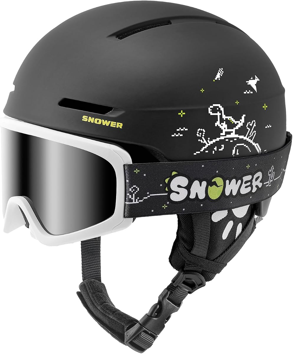 Kids Ski Helmet with OTG Ski Goggles Snow/Snowboard Helmet | Durable PC Shell, EPS Impact Foam, Anti-Fog Lens, UV Protection, OTG, Ventilation System, Soft Lining, for Snow Sports