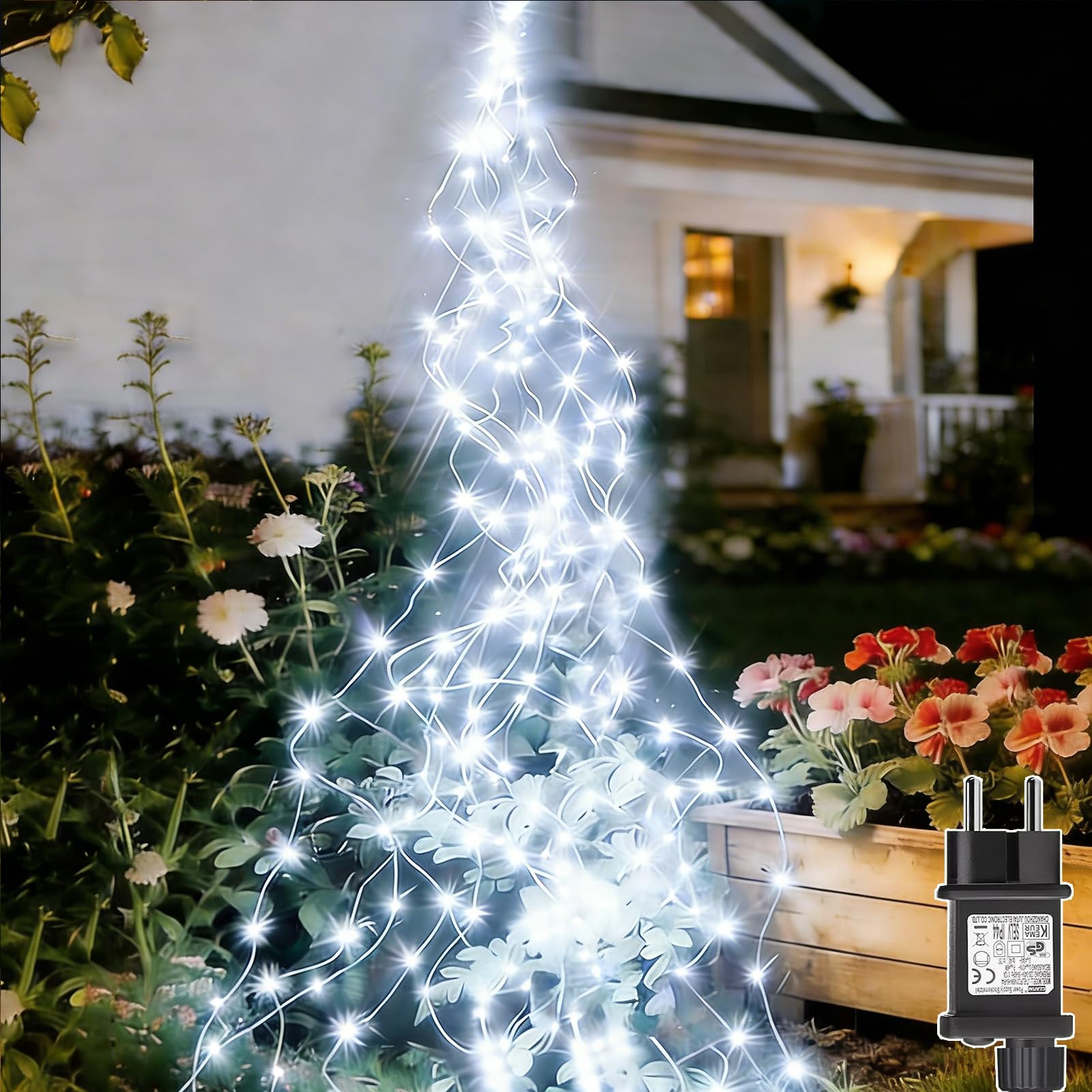 yowin Lichterschweif 1M 100 LED Weihnachtsbeleuchtung mit Strom, Timer, Lichterstrang 8 Modi Wasserfall Lichterkette Wasserdicht Lichterbündel für Weihnachten Außen Innen Deko - Weiß