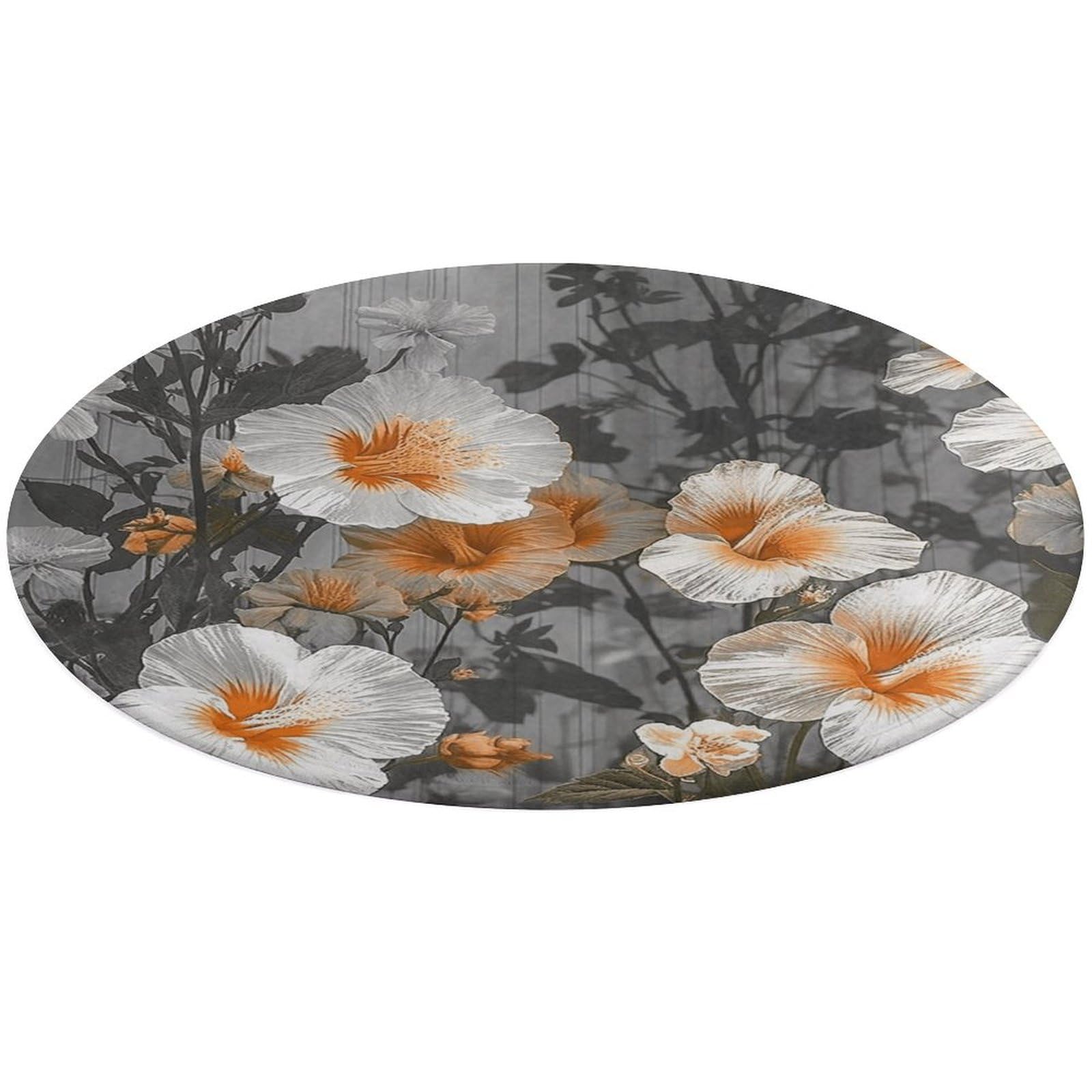 Tapis de sol rond en velours de corail fleurs d'hibiscus
