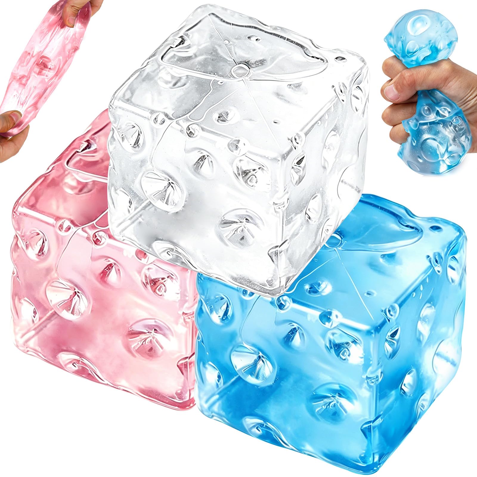 3PCS Cheese Squishy Toys, Giant Transparent Cheese Stress Balls, Ice Cube Style Sensory Fidget Toys, Slow Rising Squeeze Toy for Anxiety Relief, Desk Decor Gift for Kids Adults