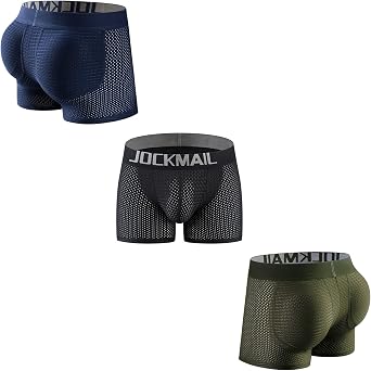 JOCKMAIL Mens Padded Boxer Brief for Enhancing Buttocks Male Underpants with Sponge Padding Panties 3 Pack