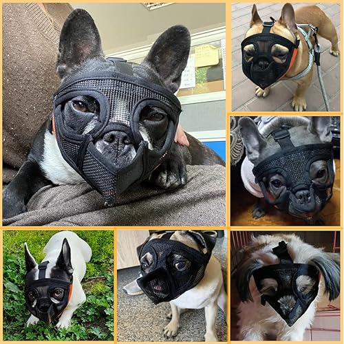 Miniatura 8 de BARKLESS Bozal de bulldog francés, bozal corto de malla para perro con diseño de lengua hacia afuera para perro de cara plana, Shih Tzu, Bulldog