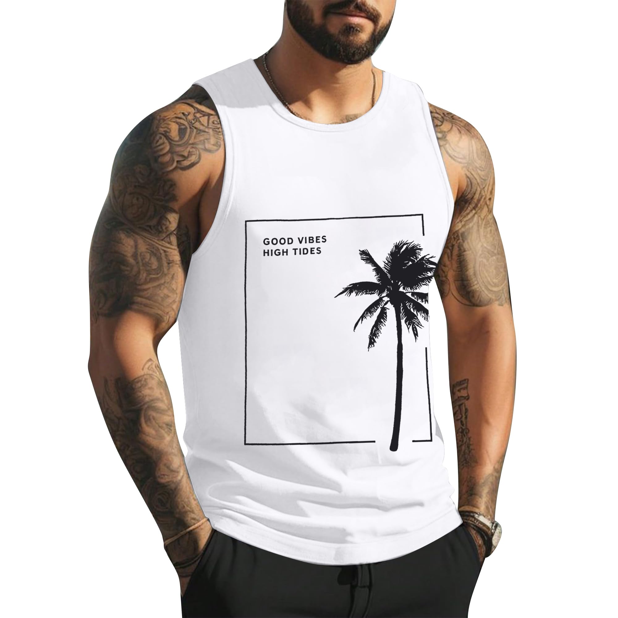 Canotte da spiaggia da uomo senza maniche con palme grafiche camicie per allenamento muscolare canotta estiva vacanza camicia