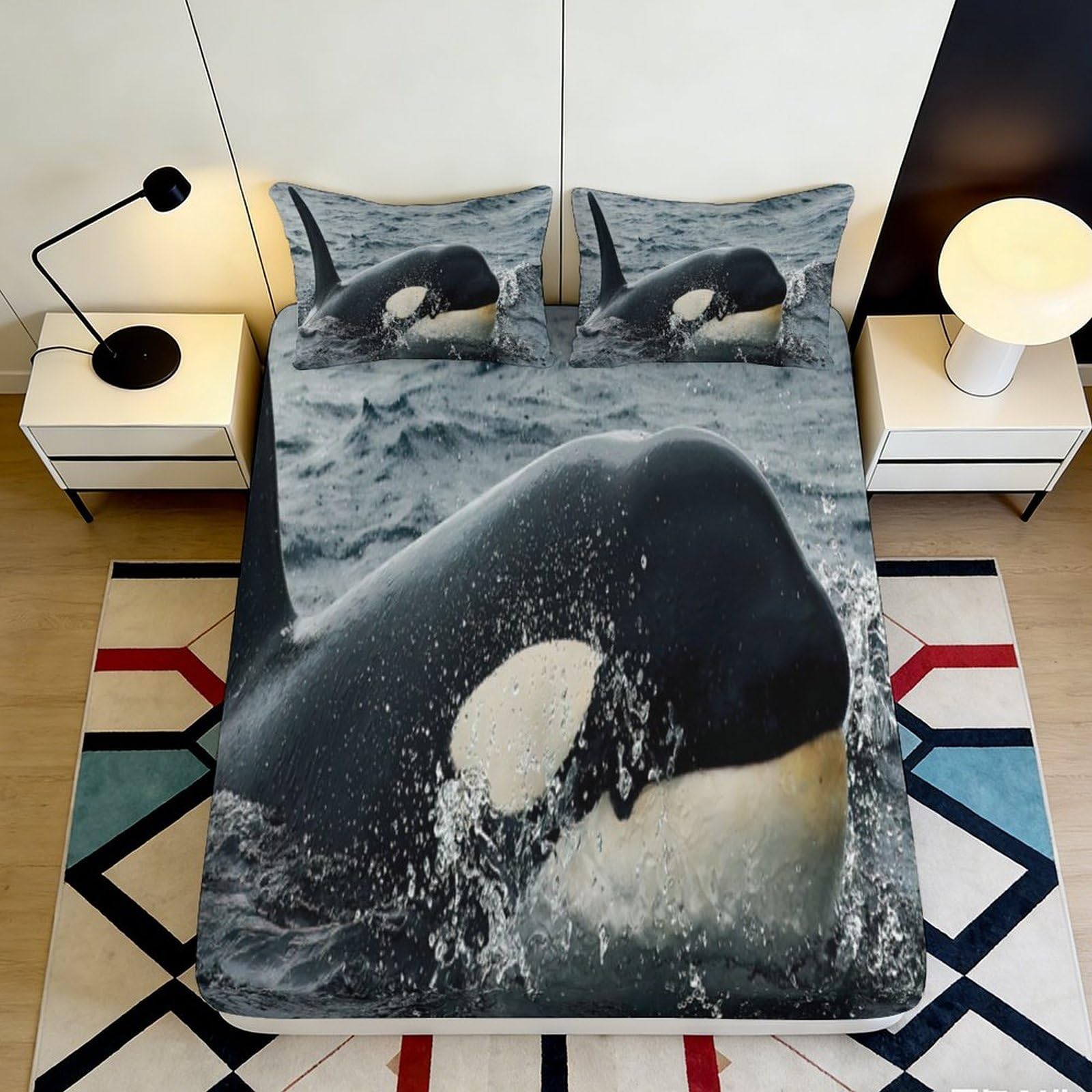 Jqzkxnhpbr Style-8 3D Printed Orca Ocean Fitted Sheet Microfiber Soft Breathable Whale Mattress Cover For Bedroom Guest Room Decor 90X200x25cm