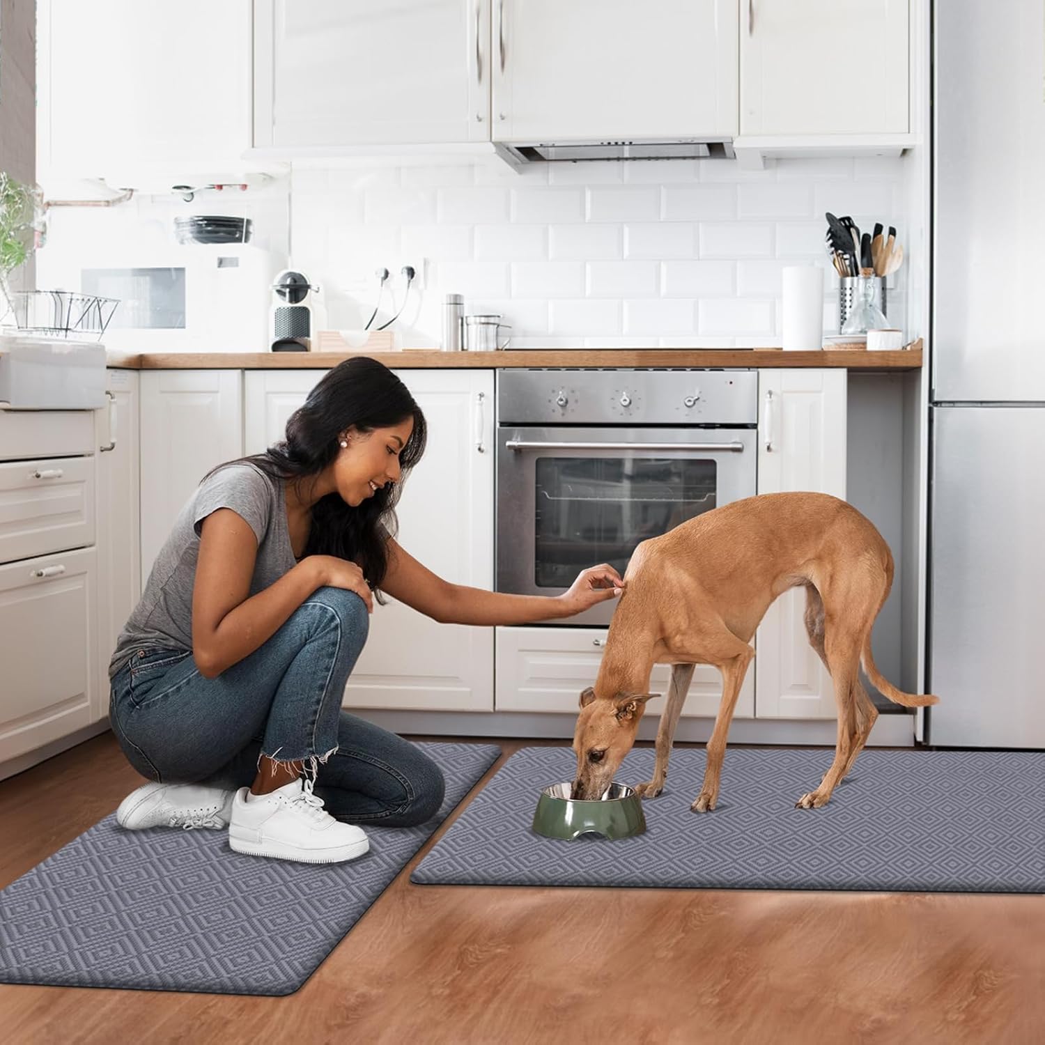 Mattitude Kitchen Mat 2PCS Kitchen Rugs Cushioned Anti-Fatigue Rug Waterproof Standing Desk Mat Kitchen Mats for Floor Kitchen Rug Set for Kitchen, Sink, Office 17.3"×30"+17.3"×47"-0.47inch Light Grey