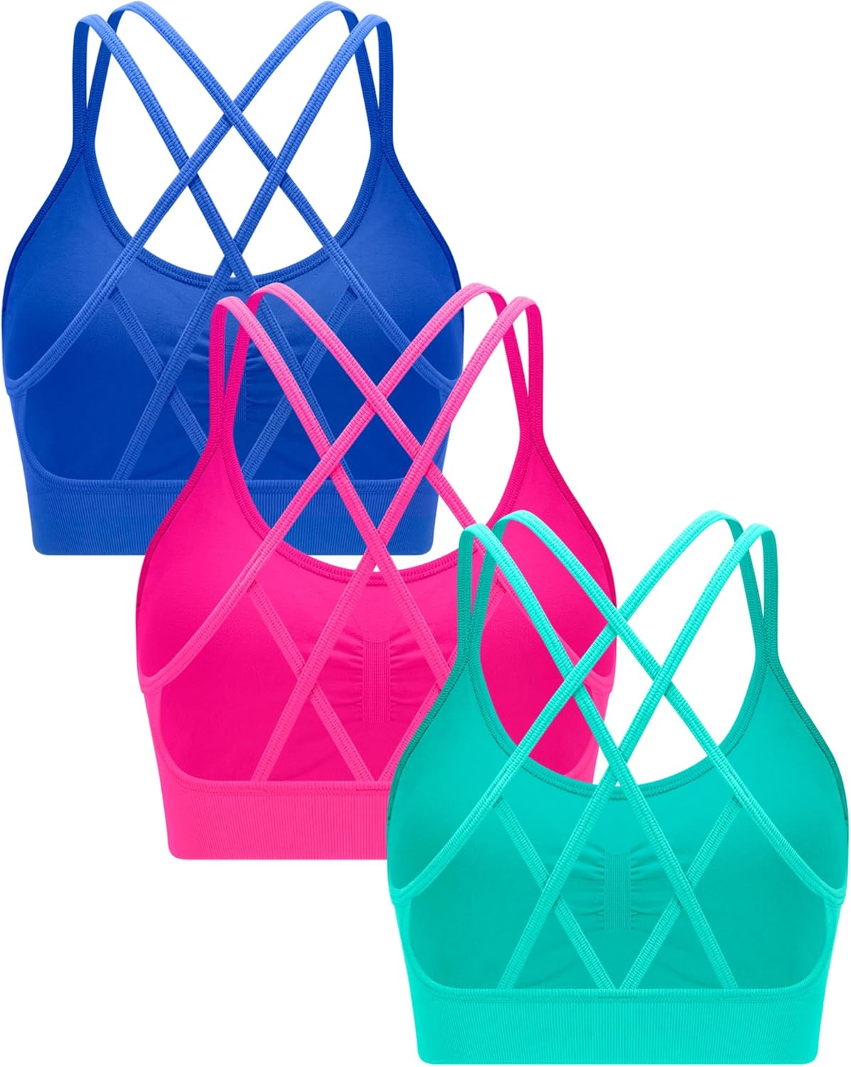RUNNING GIRL Sports Bras for Women Pack Criss Cross Back Sexy Strappy Sports Bra Seamless Padded Yoga Bra with Removable Cups - Image 2