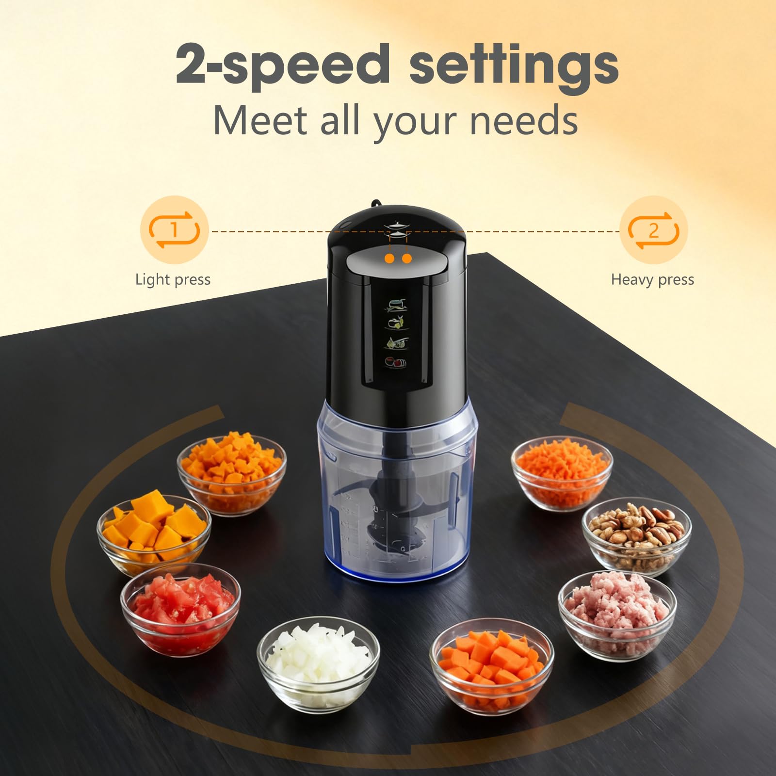 VIANTO wielofunkcyjny robot kuchenny 300 W, elektryczny rozdrabniacz z blenderem, krajalnicą do cebuli i szklanką 500 ml do mięsa, ziół, pesto