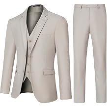 Mens Slim Fit 3 Piece Suit Set, Two Button Solid Blazer Jacket with Multi-Functional Pockets for Business/Party