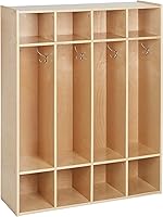 ECR4Kids Streamline 4-Section Coat Locker Natural Birch - Classroom Cubby Storage with Hooks for Kids