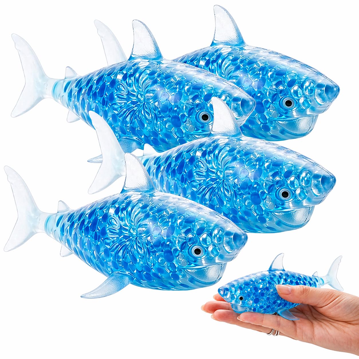 4PCS Shark Squeeze Toys for Boys Girls, Stress Relief Soft Sensory Toys Blue, Anti Stress Stretchy Fidget Balls with Filled Water Beads 14cm — image 1