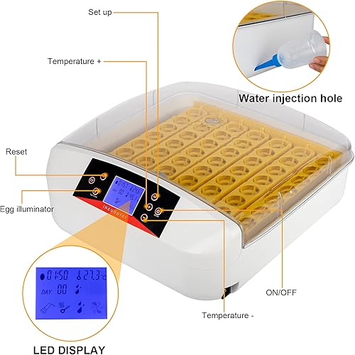 Miniatura 2 de Incubadora de 56 huevos con pantalla de humedad, vela de huevos, girador automático de huevos con control de temperatura, máquina para criar aves de