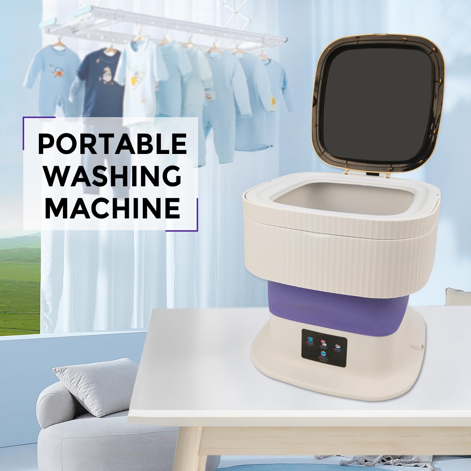 Mini Waschmaschine 15L Camping Waschmaschine mit Schleuder Tiefenreinigung Unterwäsche Babykleidung