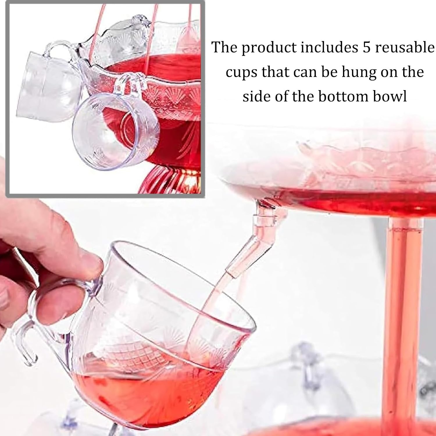 Electric Stainless Steel Champagne Fountain,3-Layer Red Wine/Juice Fountain Machine,Stainless Steel Electric Commercial Red Wine Fountain,Illuminated LED Base,for Red Wine,Beverages(Including 5 Cups)
