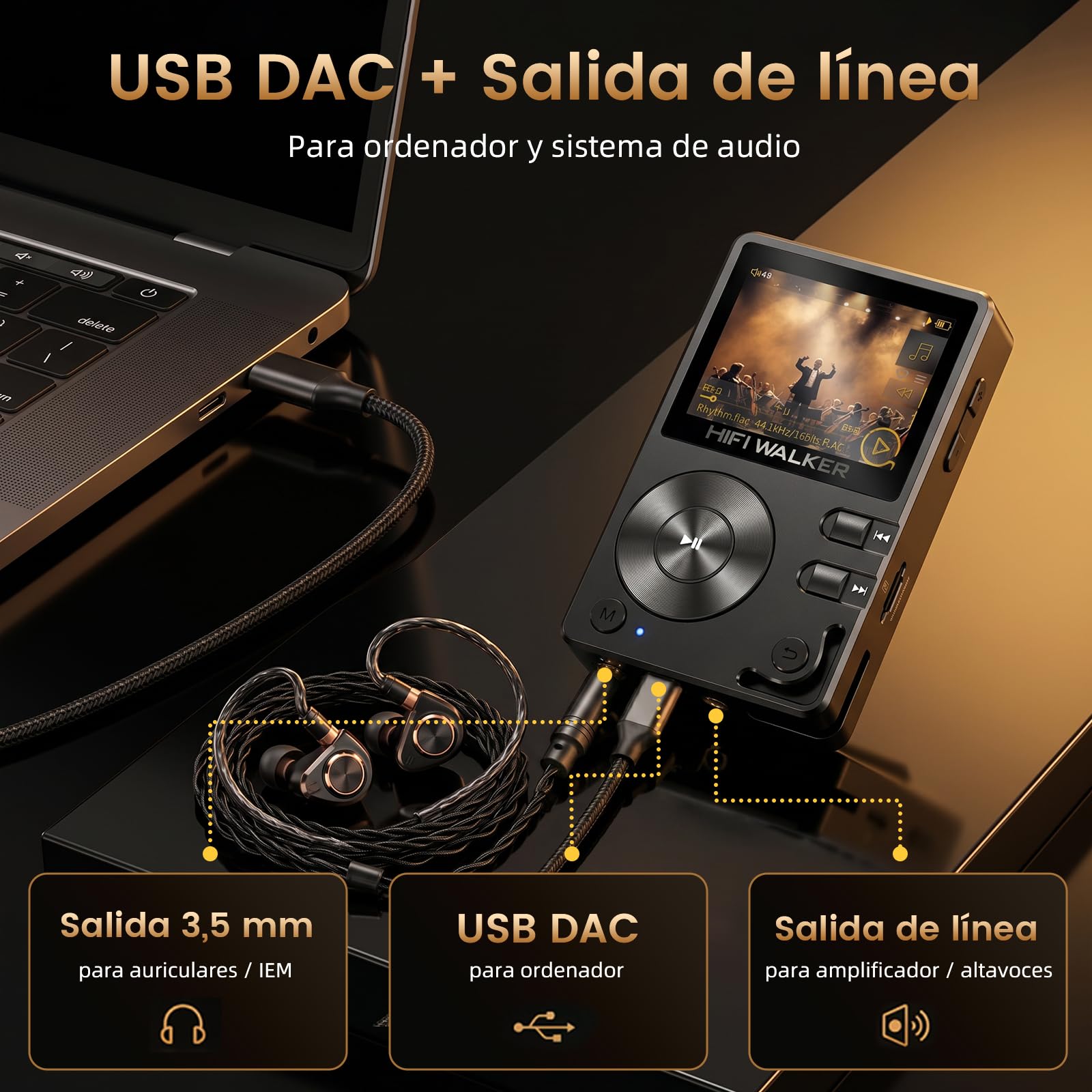 HiFi Walker H2 HiFi Reproductor MP3 con Bluetooth, Reproductor DSD FLAC sin pérdidas, Reproductor de música Digital, Reproductor de Audio portátil de Alta resolución con Tarjeta Micro SD de 32 GB,