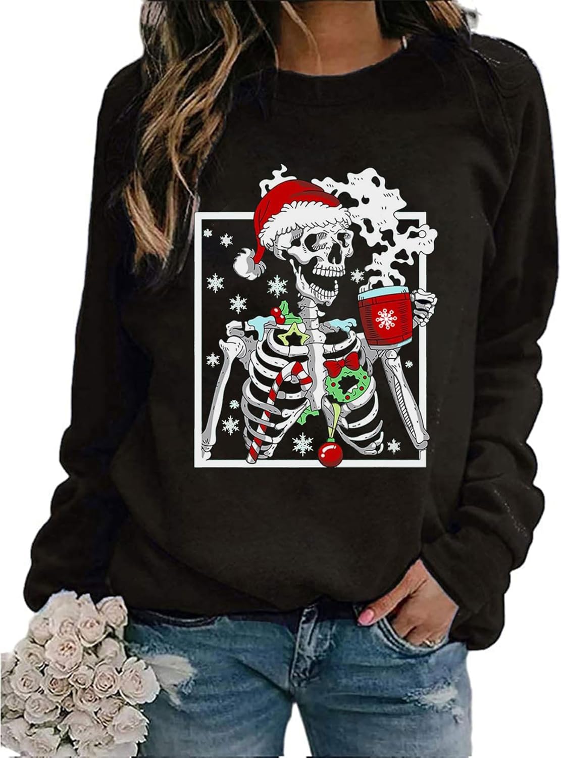 Christmas Sweatshirts for Women Christmas Graphic Long Sleeve Shirt Xmas Holiday Crewneck Pullover Tops