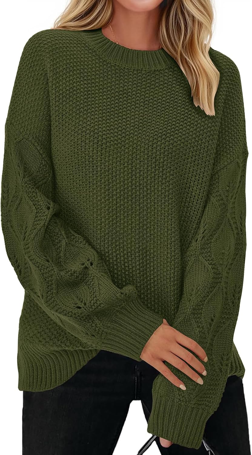 PRETTYGARDEN Womens Sweaters Fall 2025 Long Sleeve Crew Neck Cable Knit Oversized Sweater Top Casual Pullover Trendy Outfits