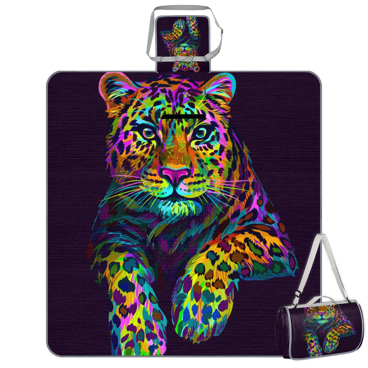 Shimoshe Picnic Blankets 57”x 59”, Colorful Leopard Waterproof Sandproof Picnic Mat Lightweight Foldable Beach Blanket for Camping Park Grass Beach Outdoor Blanket